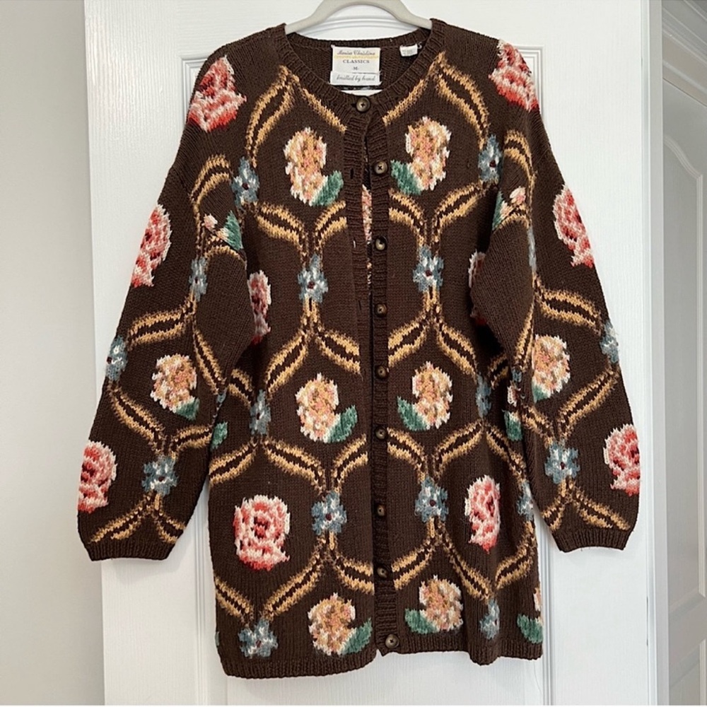 Floral Patterned Brown Sweater